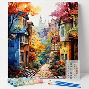 Kit Pittura a Numeri Personalizzato Paesaggio Urbano Europeo Autunnale Pittura Digitale a Olio Fai da Te per Adulti Principianti 40x50cm - Product Image 1