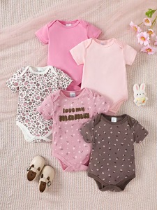 Paquete de 5 Bodys de Manga Corta para Bebé, Algodón Transpirable, Conjunto de Mamelucos con Estampado Lindo para Recién Nacidos de 0 <span class=keywords><strong>a</strong></span> 12 <span class=keywords><strong>Meses</strong></span> - Product Image 4