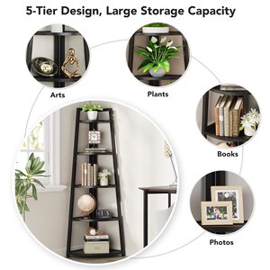 Living Room Kitchen Home Office 70 Inch Tall <strong>Corner</strong> <strong>Shelf</strong>, 5 Tier Rustic <strong>Corner</strong> Bookshelf Bookcase <strong>Corner</strong> <strong>Ladder</strong> <strong>Shelf</strong> - Product Image 5