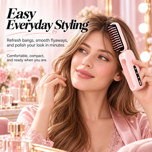 <b>Cordless</b> Mini Styling Comb Foldable <b>Hair</b> Straightener and <b>Curler</b> USB Rechargeable Portable Heated Brush for Travel - Product Image 4