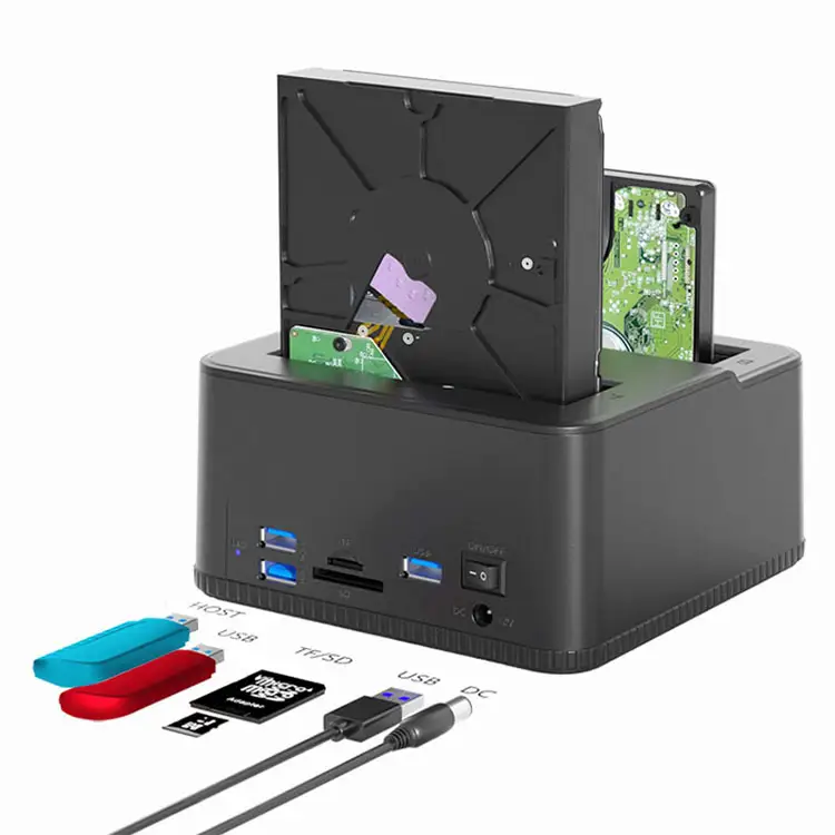 2 * SATA HDD TF / SD Đầu Đọc Thẻ Ổ Đĩa Cứng Docking Cho 2.5 "& 3.5" USB3.0 SATA HDD Docking Station USB Vỏ