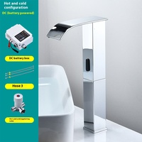 Vente en gros, fabrication automatique, capteur électronique infrarouge, robinet de lavabo à cascade, montage monotrou, finition noire chromée, céramique