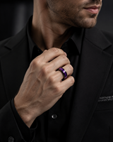 Bague unisexe JLM OEM en acier inoxydable électroplaqué noir, style vintage violet, idéale pour fiançailles, cadeaux, fêtes et mariages, ajustement confortable