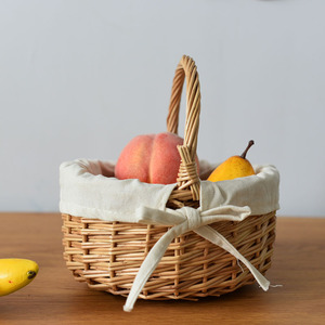 <b>Wicker</b> <b>Basket</b> Round Fabric Lined <b>Handle</b> Kitchen Storage Neatening <b>Basket</b> - Product Image 1