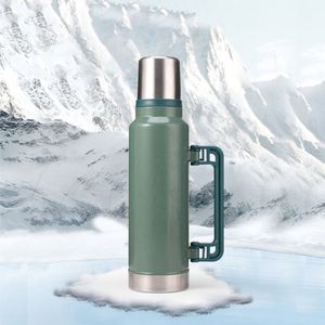 Large Capacity <b>Hot</b> Water Bottle Handle Wall Insulated Vacuum Canteen Bottle for Hiking Water Bottle Stainless Steel - Product Image 6