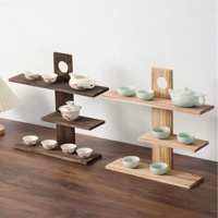 Étagère de rangement multi-niveaux en bois massif de style chinois pour vaisselle, service à thé et présentoir d'ornements, support de décoration réglable pour la maison
