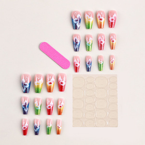 24 Uds. <span class=keywords><strong>Uñas</strong></span> postizas <span class=keywords><strong>con</strong></span> forma de Ballet de longitud media <span class=keywords><strong>con</strong></span> diseño de <span class=keywords><strong>flores</strong></span> coloridas decoración brillo cubierta completa <span class=keywords><strong>uñas</strong></span> para mujeres - Product Image 3
