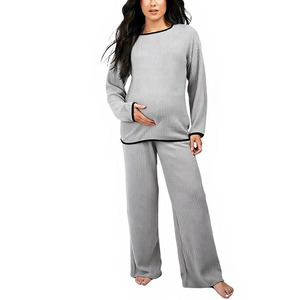 Ensemble de vêtements de détente en maille côtelée contrastée, ensemble <span class=keywords><strong>2</strong></span> pièces, pyjama de maternité pour femmes enceintes - Product Image 1
