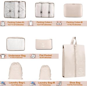Ensemble de 9 cubes de rangement de voyage en toile et polyester avec fermeture éclair, personnalisables avec logo, pour organiser les bagages - Product Image 2