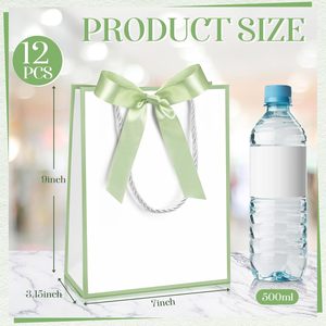 Sacchetti Regalo Bianchi con Manico e Fiocco in Verde Salvia per Festività, Capodanno, San Valentino, Matrimoni e Addii al Nubilato - Product Image 6