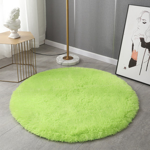 Tapis rond moderne en peluche, couleur unie verte, pour salon, chambre à coucher, décoration de sol, nettoyage facile, compatible aspirateur - Product Image 1