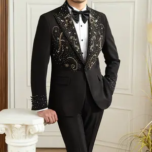 Traje DE BODA hecho a medida con diamantes de imitación y doble botonadura para hombre, esmoquin de lujo para graduación, mejor hombre, esmoquin para fiesta de boda