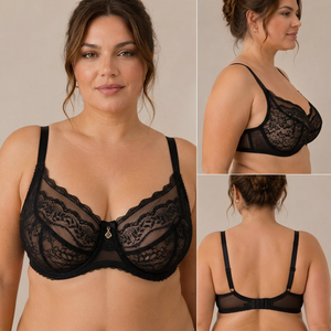 Soutien-gorge vintage en dentelle et satin avec armatures, effet push-up et bordure florale festonnée - Product Image 3