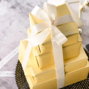 Wholesale Eco-Friendly Recyclable Golden Gift Boxes Set White Satin <b>Ribbon</b> Stackable Packaging for <b>Wedding</b> Party Decorations - Product Image 1