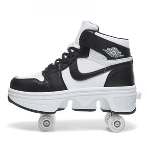 Heely Roller Shoes Black White Red Leather Plastic Wheels Double Row Adjustable Brightness Flashing For Kids Adults Boys Girls - Product Image 4