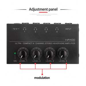 <span class=keywords><strong>Amplificateur</strong></span> de Moniteur Professionnel XTUGA HA400 4 Canaux en Métal+ABS, Mini Répartiteur Audio Stéréo 5V pour Écouteurs - Product Image 4