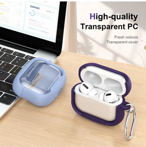 Funda de Silicona para Apple <span class=keywords><strong>AirPods</strong></span> Pro <span class=keywords><strong>2</strong></span>/1/3/4 con Cubierta Transparente de PC, Protectora a Prueba de Golpes con Llavero - Product Image 6