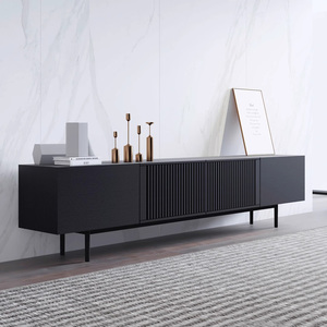 Mobile TV Retrò Nero, Mobile da Terra Moderno e Semplice per Soggiorno, Mobile TV <span class=keywords><strong>in</strong></span> Legno Massello di Lusso Leggero con Piedi <span class=keywords><strong>in</strong></span> Ferro - Product Image 1