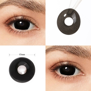 Lentes de Contacto PSEYECHE para <span class=keywords><strong>Halloween</strong></span>, <span class=keywords><strong>Ojos</strong></span> Negros Espectaculares y Aterradoras, Lentes de Contacto con Esclerótica Negra de 17 mm - Product Image 3