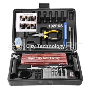 <span class=keywords><strong>Kit</strong></span> de réparation rapide des pneus de voiture en cas d'urgence, 102 pièces, ensemble d'outils manuels en métal noir et rouge pour pneus sans chambre à air - Product Image 1