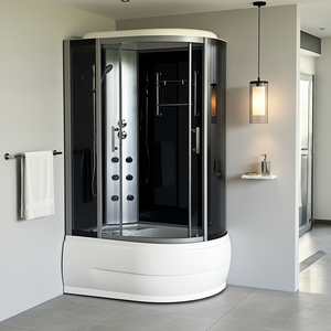 Cabine de <span class=keywords><strong>douche</strong></span> vapeur multifonctionnelle de luxe avec cadre coulissant en aluminium brossé et <span class=keywords><strong>baignoire</strong></span> intégrée pour salle de bain moderne - Product Image 1