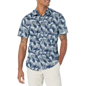 탑 캐주얼 짧은 소매 하와이 셔츠 스탠드 칼라 인쇄 멋진 얇은 셔츠 남성 드레스 남성