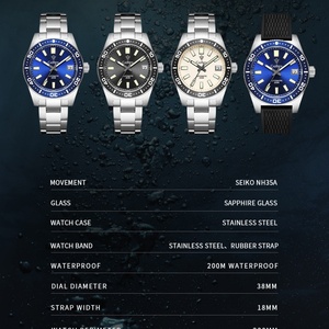 CADISEN Nouvelle montre de plongée pour homme 38 mm, mouvement automatique japonais NH35A, verre saphir, date, luminescent, étanche 200 m, montre-bracelet pour homme - Product Image 2
