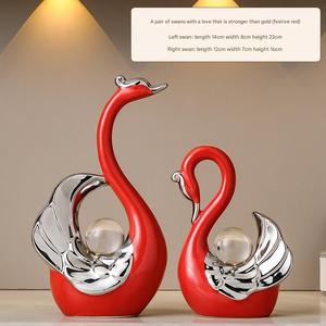 หงส์คริสตัลหรูหราตกแต่งคู่-แฮนด์เมดเซรามิกสีขาวและสีทองสำหรับงานแต่งงานบ้านตู้วางทีวีบาร์ชุด2ชิ้น - Product Image 5