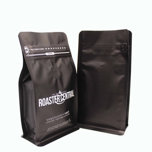 Gratis Sampel 12 Oz Tas Kopi Kotak Tas Bawah untuk Kopi Bawah Datar Berdiri Kantong dengan Ziplock Demagassing Valve - Product Image 2