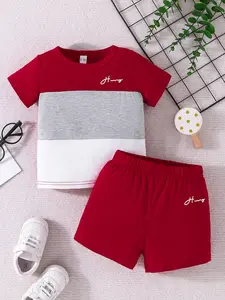Wholesale Kids' Crimson T-shirt And Shorts Ensemble Is Crafted From Polyester Fabric That Is Gentle And Cozy