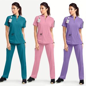 Uniformes de Enfermería Personalizados con Logotipo de Fábrica al por Mayor, Conjuntos de Uniformes para Salón de Belleza, Dentista, Hospital Veterinario, con Bolsillo con Cierre y Tela Elástica Suave para Mujer - Product Image 2