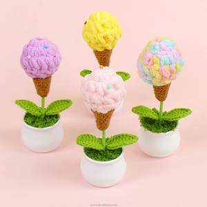 ดอกไม้โครเชต์จำลองน่ารักสร้างสรรค์ งานถักมือ ต้นไม้กระถางไอศกรีม - Product Image 1