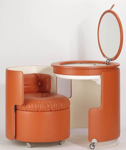 Ensemble de table de maquillage intégrée moderne avec <span class=keywords><strong>fauteuil</strong></span> en cuir et chaise de <span class=keywords><strong>coiffeuse</strong></span> au design panneau vertical pour salle de bain, hôtel, chambre à coucher, salon - Product Image 3