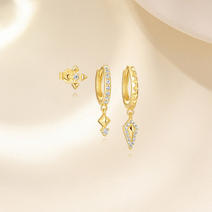 Boucles d'oreilles créoles tendance, lot de 3 pièces, plaqué or 18 carats, boucles d'oreilles créoles de luxe très vendues pour femmes, 925 - Product Image 2