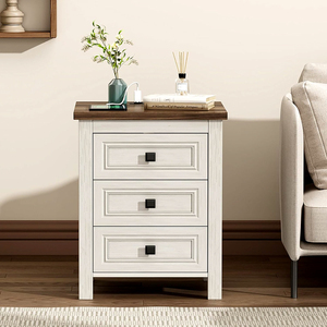 Mesa de Noche con Estación de Carga, Mesa de Noche Rústica de Madera con 3 Cajones, Mesa Auxiliar de <span class=keywords><strong>18</strong></span>'' de Ancho para Dormitorio - Product Image 1