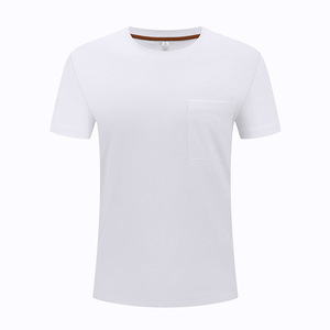 Promotional T-Shirt Short Sleeve Round Neck Pocket Cotton Solid Color Leisure Wear - Product Image 2