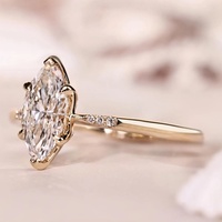 Anillo de Compromiso con Diamante Cultivado en Laboratorio CVD/HPHT, Corte Marquesa de 0.5-3CT, Certificado IGI, Oro Amarillo Sólido de 10K/14K/18K