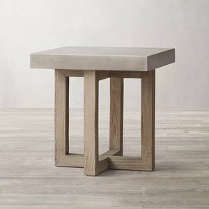 Table d'appoint carrée en bois massif avec plateau en béton, design rétro nordique américain pour petit salon - Product Image 2