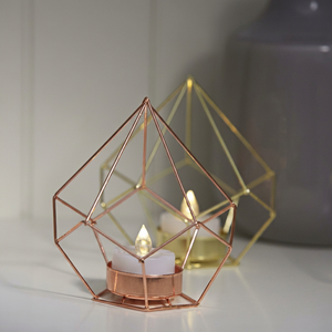 Geometric Metal Votive Stand <b>Tea</b> <b>Light</b> Holder Copper Finish Irregular Shape Heat Resistant Home Decoration <b>Lantern</b> - Product Image 1