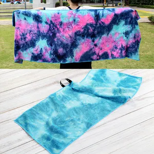 Retângulo Suave Multicolor Inch Verão Custom Tie Dye Toalha De Praia De Microfibra Para Yoga Esporte