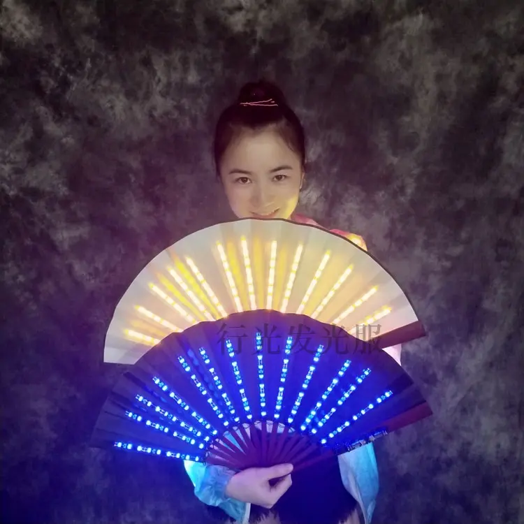Custom Personalized LED Luminous Folding Hand Fan Male Female Hand Held Folding Fan for Bar Night Club Party dance props