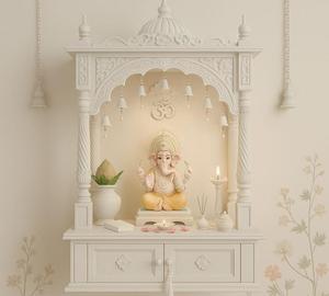 Luxury Wall-Mounted Marble <b>Mandir</b> with Contemporary Design and Sophisticated Traditional Fusion Styling - Product Image 2