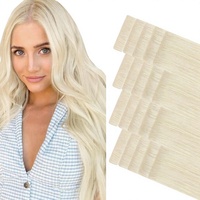 Extensions de cheveux invisibles à bandes adhésives, cheveux humains 60A blond platine, 20 pièces, 20 pouces, 50g, cheveux vierges Remy, sans couture