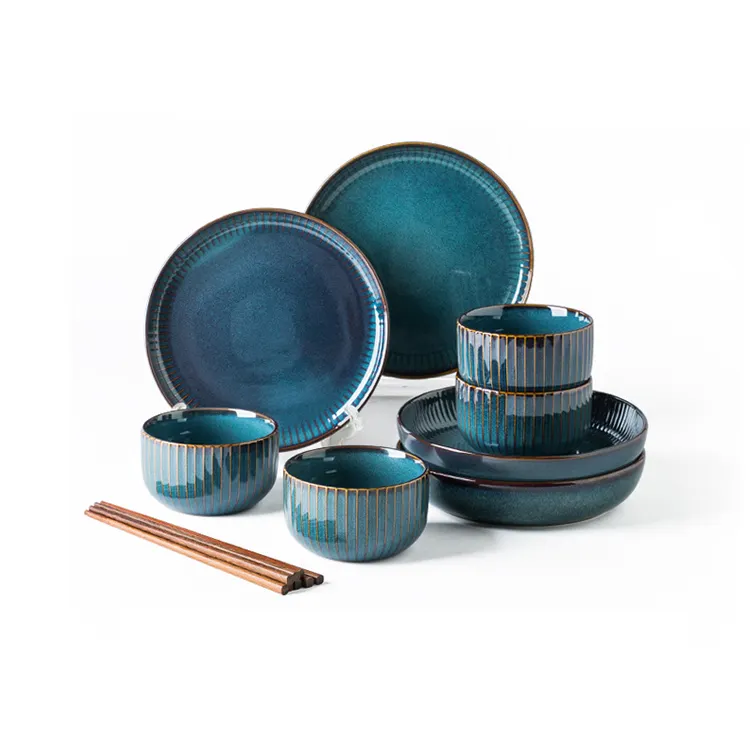 Stoviglie Creative piatti piatti set di stoviglie quadrate in ceramica set di stoviglie in gres di lusso nuovo stile set da pranzo in porcellana blu
