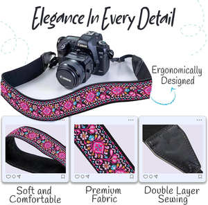 Sangles d'<span class=keywords><strong>appareil</strong></span> photo pour photographes, tissage en coton brodé <span class=keywords><strong>vintage</strong></span>, tissu doux rembourré, sangle à dégagement rapide, convient à tous les appareils photo - Product Image 3