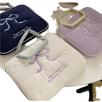 Housse pour ordinateur portable en nylon grande capacité avec nœud brodé mignon coréen, imperméable, compatible avec les tablettes et ordinateurs portables de 11/13/15 pouces