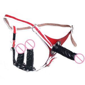 Cinturón de cuero Correa en las bragas del consolador Arnés de pene ajustable Pantalones con correa de doble cabeza Anal Plug Ropa interior para mujeres <span class=keywords><strong>lesbianas</strong></span> - Product Image 4