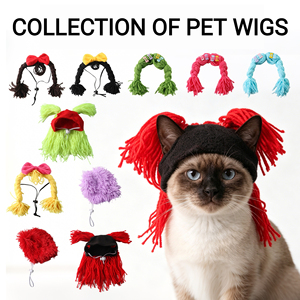 Ensemble de perruques amusantes pour animaux de compagnie, chats, petits chiens, perruque tressée en fil réglable, perruque <span class=keywords><strong>bob</strong></span>, pince à cheveux avec nœud, accessoire <span class=keywords><strong>photo</strong></span> pour Halloween et cosplay - Product Image 1