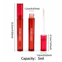 Tube de brillant à lèvres rouge profond avec applicateur doe foot, flacon vide long et élancé pour gloss à lèvres, emballage cosmétique en gros pour marque privée