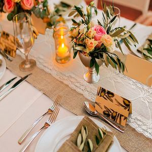 Chemin de table en <span class=keywords><strong>jute</strong></span> naturel, chemins de table en dentelle pour mariage américain, décoration de table pour fête, <span class=keywords><strong>nappe</strong></span> - Product Image 4